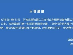 山东沂南一公司仓库发生火情 明火已扑灭无伤亡